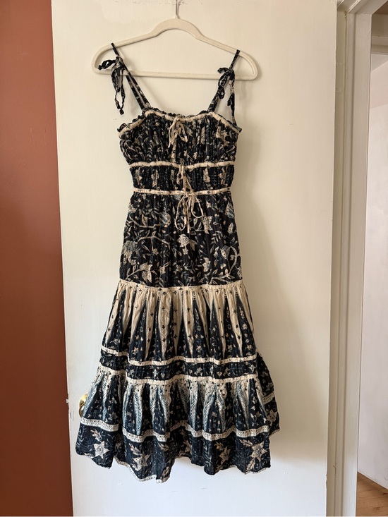 Ulla Johnson Dresses & Skirts - Ulla Johnson Black and Cream Floral Tie-Shoulder Midi Dress